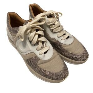 Salvatore Ferragamo Women's Leather Colorblock Snake Print Canvas Sneakers 8.5